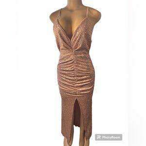 FashionNova One Night Only Sequin Maxi Dress in color mauve. Size large